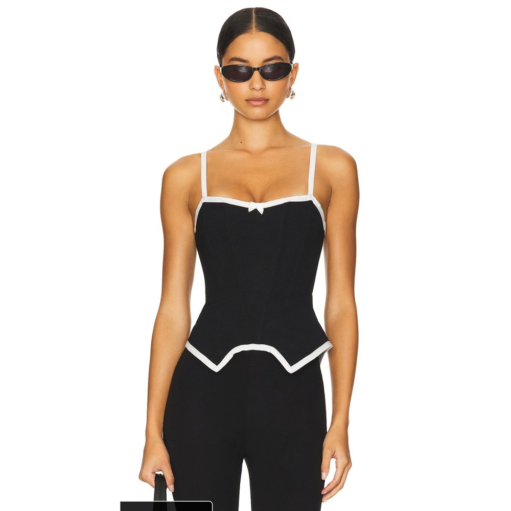 Miaou Tina Corset Top Black White Contrast Trim Bow Bustier Womens Size M
